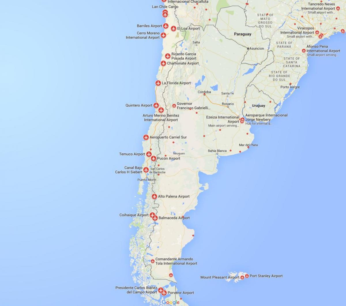 harta aeroporturilor din Chile