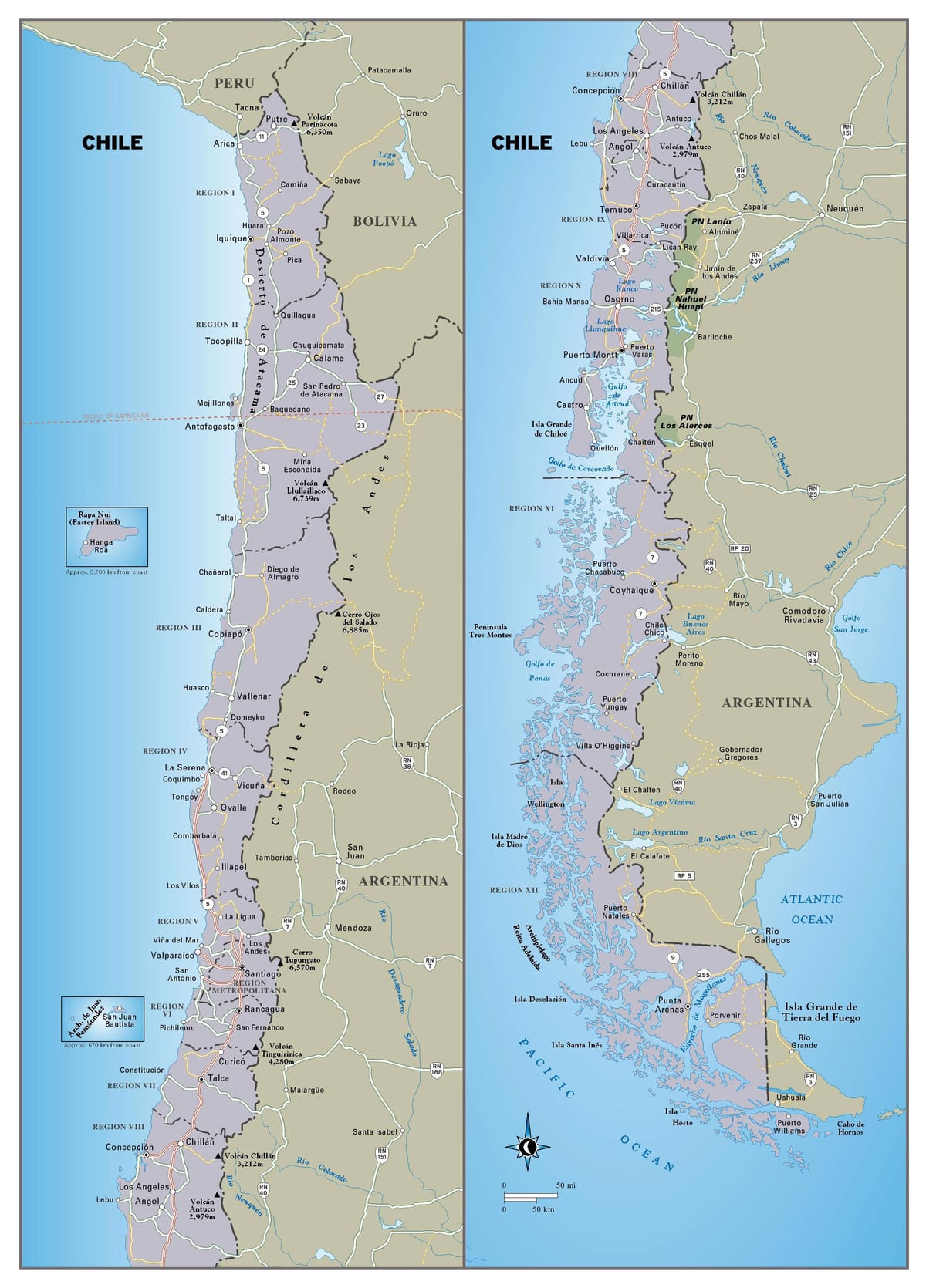 Hartă de călătorie în Chile