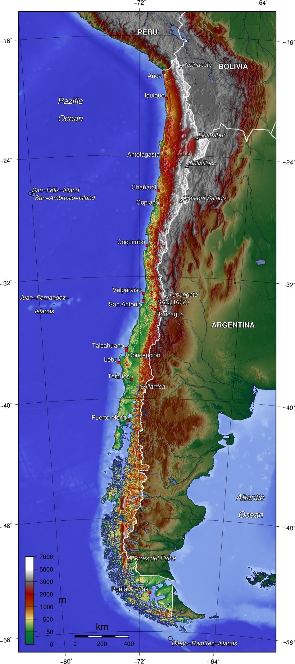 munții din Chile hartă