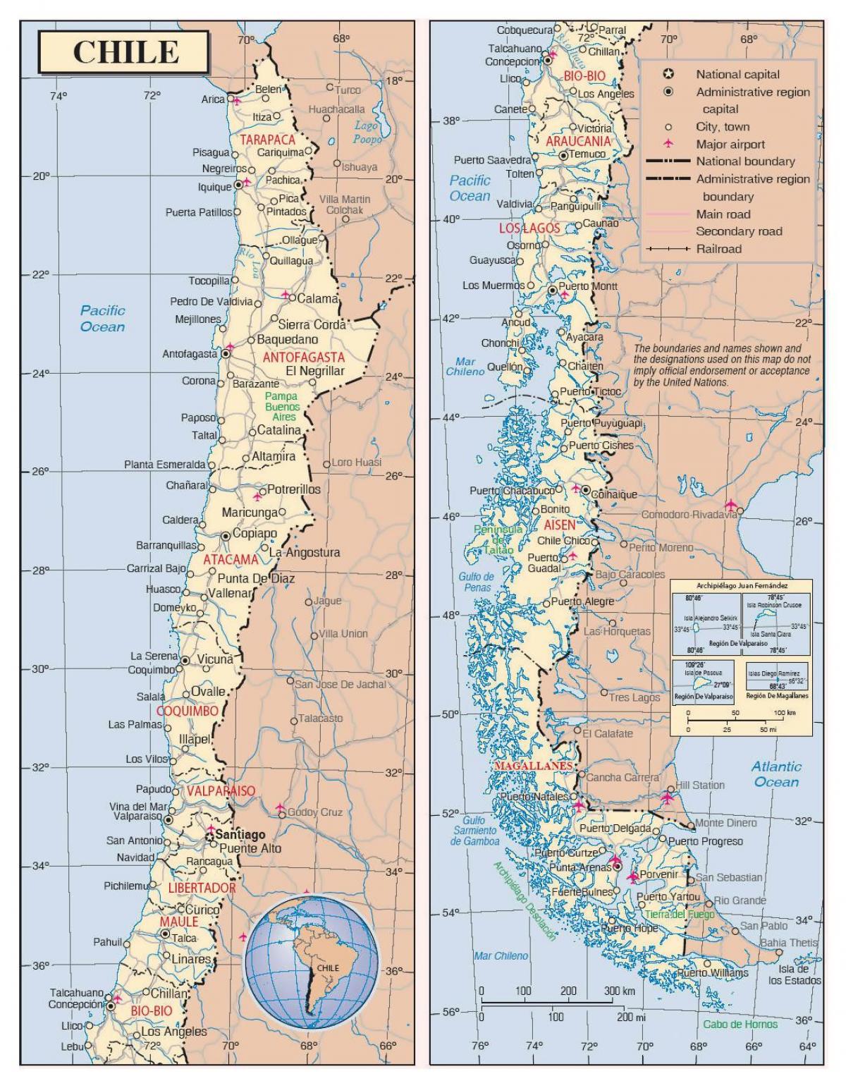 harta de Chile cu orașe