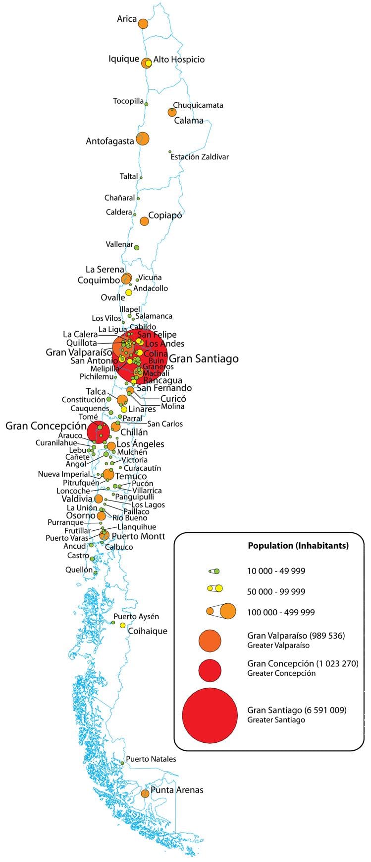 Chile densitatea populației hartă