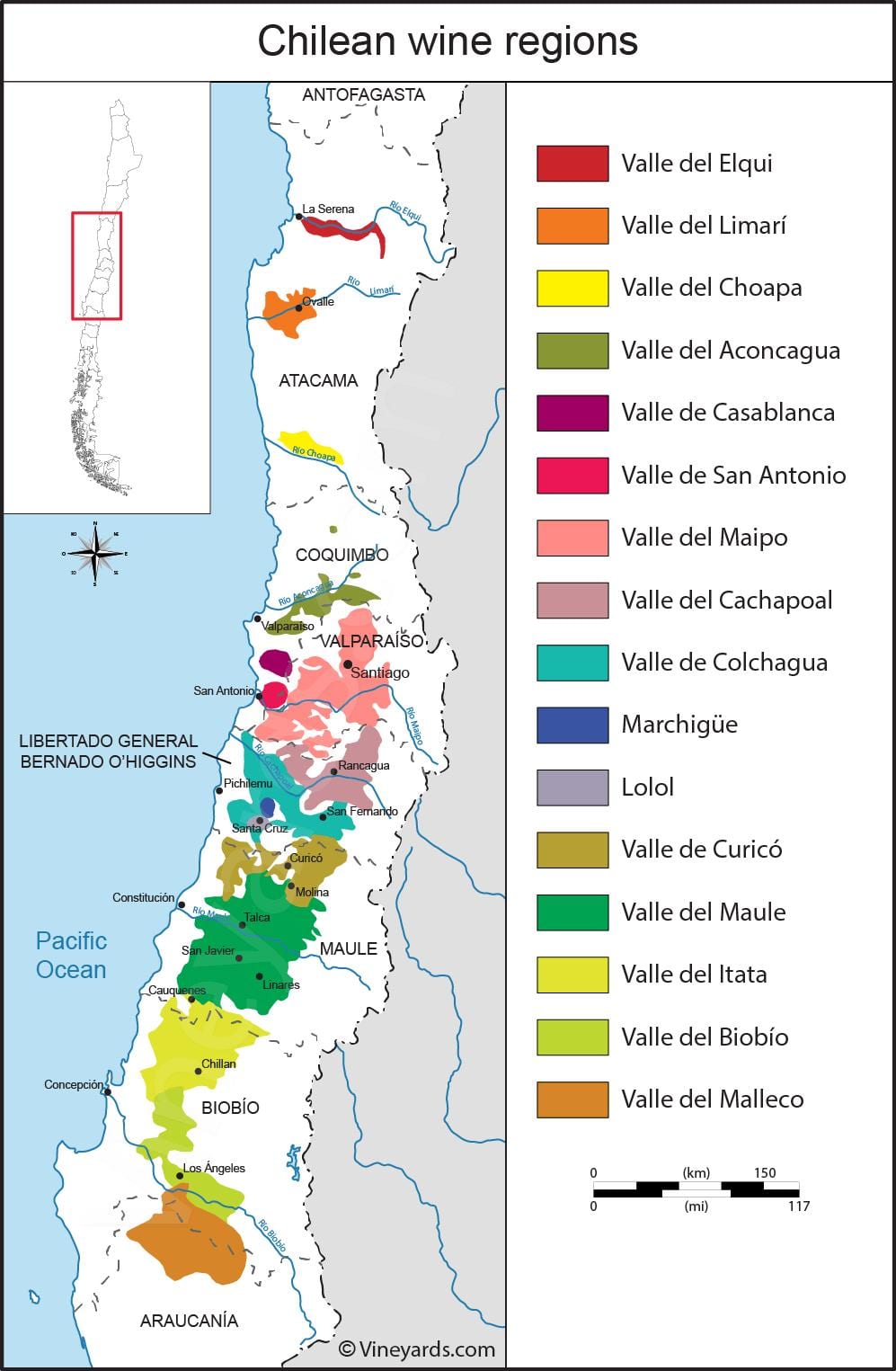Harta de Chile de vin regiuni